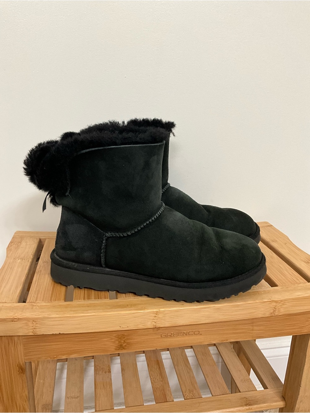 UGG Black Suede Shearling Short Boot Slippers